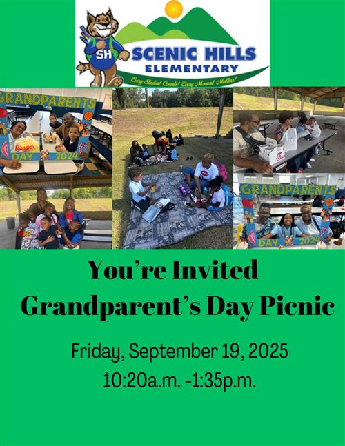 Grandparent's Day Picnic will be held on Friday, September 19th, 2024 during our lunch periods
